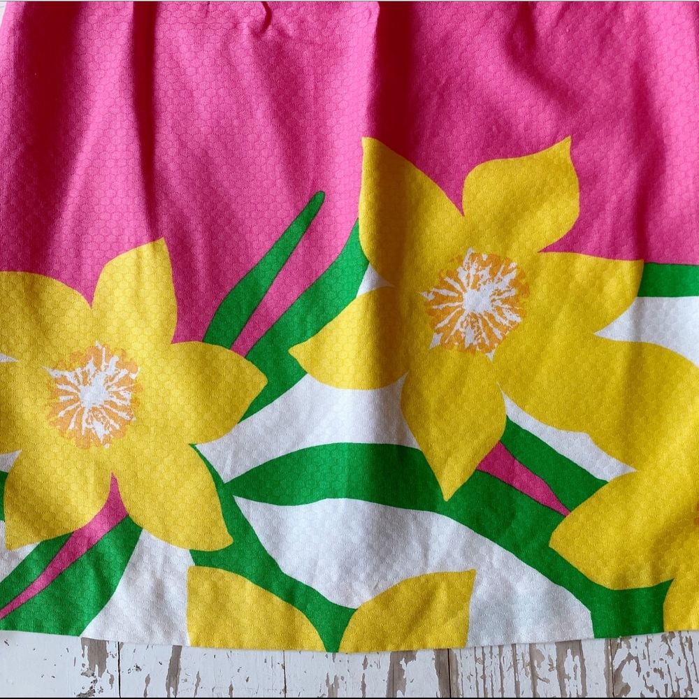 Lilly Pulitzer Pink Strapless Dress with Yellow Floral Border - Picture 2 of 10
